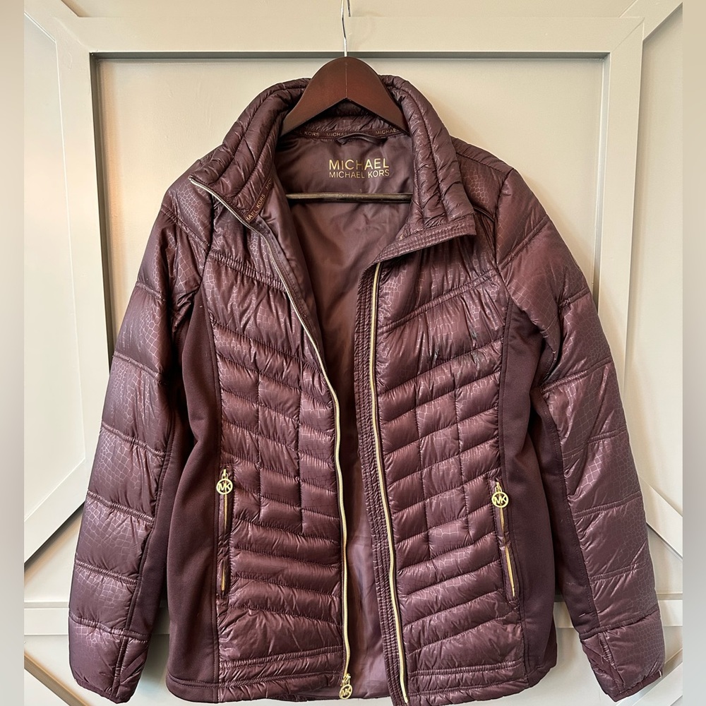 MICHAEL Michael Kors Packable Hooded Curve Down Quilted Coat Size Small